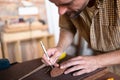 A joiner using his chisel Royalty Free Stock Photo