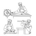 Joinery Man Working In Workshop With Tool Vector