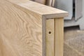 Joinery. Plywood desk. Veneered plywood countertop manufacturing process. Furniture manufacturing