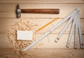 Joinery tools on wood table background with Royalty Free Stock Photo
