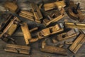 Joinery tools on wood table background Royalty Free Stock Photo