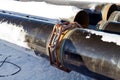 Joining of pipes by means chain centralizer Royalty Free Stock Photo