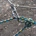 Joining somewhat ropes carabine. Royalty Free Stock Photo