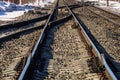 Leveling joint and arrow on the railway track