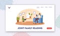 Joint Family Reading Landing Page Template. Mother and Daughter Reading Books at Home. Happy Characters Spare Time