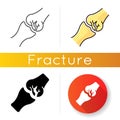Joint fracture icon. Injured limb. Broken bone. Accident. Healthcare. Trauma treatment. Medical condition. Damaged body