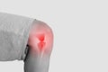 Joint pain, Arthritis and tendon problems. Elderly man knee on white background Royalty Free Stock Photo