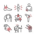 Joint pain. Icons set. Vector signs for web graphics.