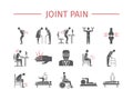 Joint pain. Icons set. Vector signs for web graphics.