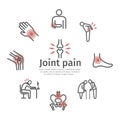 Joint pain. Icons set. Vector signs for web graphics.