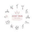 Joint pain. Line icons set. Vector