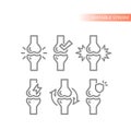 Joints, healthy and pain vector icon set