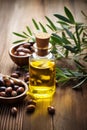 Jojoba essential oil in a bottle. Generative AI,