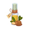 Jojoba Organic Oil Bottle with Jojoba Fruit Next to It Vector Illustration