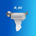Joke concept of nearly empty torn toilet paper on a holder, realistic toilet paper vector illustration