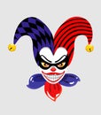 The cartoon face of the character Joker, as well as a creepy clown. Vector illustration on gray background Royalty Free Stock Photo