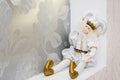 Joker doll, on white background. Doll harlequin, decoration of the hall, Royalty Free Stock Photo