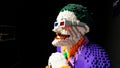 The joker entirely made with Lego bricks with 3D glasses in a cinema location