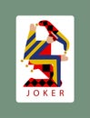 Joker playing card and logo design in funny modern flat style