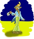 Joking clown with flower