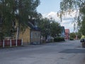 Jokkmokk, Norrbotten, Sweden, Agust 17, 2021: Colorful family houses on main street at Jokkmokk
