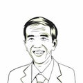 Joko Widodo, Jokowi. Indonesian President. Line Art Vector Drawing Illustration