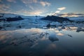 Jokulsarlon, glacier lagoon in Iceland at night with ice floating in water. Royalty Free Stock Photo