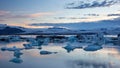 Jokulsarlon, glacier lagoon in Iceland at night with ice floating in water. Royalty Free Stock Photo