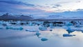 Jokulsarlon, glacier lagoon in Iceland at night with ice floating in water. Royalty Free Stock Photo
