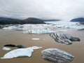 Jokulsarlon glacier lagoon, Iceland at sunset. Beautiful iceberg flow through the mountains. Cold landscape picture of icelandic g Royalty Free Stock Photo