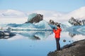 Tourists having a fun day at the jokulsarlon glacier lagoon tourist destination