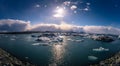 Jokulsarlon - May 05, 2018: Panorama of the Iceberg lagoon of Jokulsarlon, Iceland Royalty Free Stock Photo