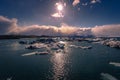 Jokulsarlon - May 05, 2018: Panorama of the Iceberg lagoon of Jokulsarlon, Iceland Royalty Free Stock Photo