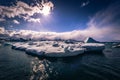 Jokulsarlon - May 05, 2018: Stunning blocks of ice in the Iceberg lagoon of Jokulsarlon, Iceland Royalty Free Stock Photo