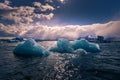 Jokulsarlon - May 05, 2018: Stunning blocks of ice in the Iceberg lagoon of Jokulsarlon, Iceland Royalty Free Stock Photo