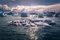 Jokulsarlon - May 05, 2018: Stunning blocks of ice in the Iceberg lagoon of Jokulsarlon, Iceland Royalty Free Stock Photo