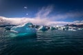 Jokulsarlon - May 05, 2018: Stunning blocks of ice in the Iceberg lagoon of Jokulsarlon, Iceland Royalty Free Stock Photo