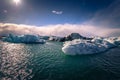 Jokulsarlon - May 05, 2018: Stunning blocks of ice in the Iceberg lagoon of Jokulsarlon, Iceland Royalty Free Stock Photo