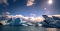 Jokulsarlon - May 05, 2018: Stunning blocks of ice in the Iceberg lagoon of Jokulsarlon, Iceland Royalty Free Stock Photo