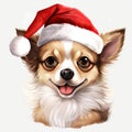 Jolly Chihuahua Joy: Christmas Watercolor Illustration Clipart - Isolated on White Background - Generative AI