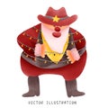 Jolly Cowboy Santa Claus Surrounded by Sparkling Christmas Light Bulbs