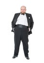 Jolly Fat Man in Tuxedo and Bow tie Shows Emotions Royalty Free Stock Photo