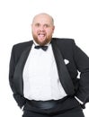 Jolly Fat Man in Tuxedo and Bow tie Shows Emotions Royalty Free Stock Photo