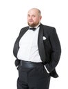 Jolly Fat Man in Tuxedo and Bow tie Shows Emotions Royalty Free Stock Photo