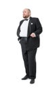 Jolly Fat Man in Tuxedo and Bow tie Shows Emotions Royalty Free Stock Photo