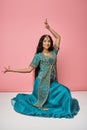 jolly indian woman in traditional blue Royalty Free Stock Photo