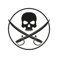 Jolly Roger with crossed swords. Pirate flag emblem with a skull and two sabers or scimitar swords. Vector illustration Royalty Free Stock Photo