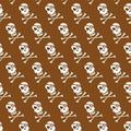 Jolly Roger with eyepatch logo template. Evil skull watercolor illustration. Seamless pattern on brown background