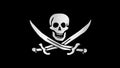 Jolly Roger flag waving in the wind. Closeup of realistic pirate flag with highly detailed fabric texture Royalty Free Stock Photo