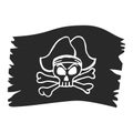 Jolly Roger skull, pirate skull on a black flag. Piracy symbols of captain skull.